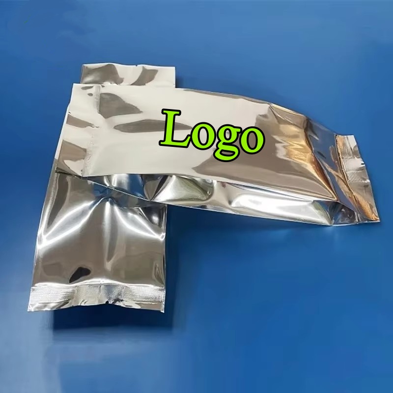 Logo Food Snack - 100 SZT. Błyszczące srebrne torebki z